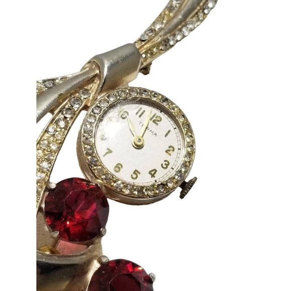 Stunning Estate Vintage Art Deco Retro Ruby Paste Watch Brooch (A3410) - Picture 6 of 7